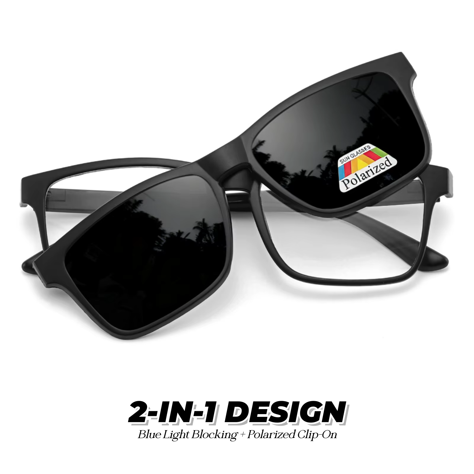 Lunettes de soleil magnétiques à clipser avec monture anti-lumière bleue, lunettes polarisées 2-en-1 pour la conduite et les activités de plein air