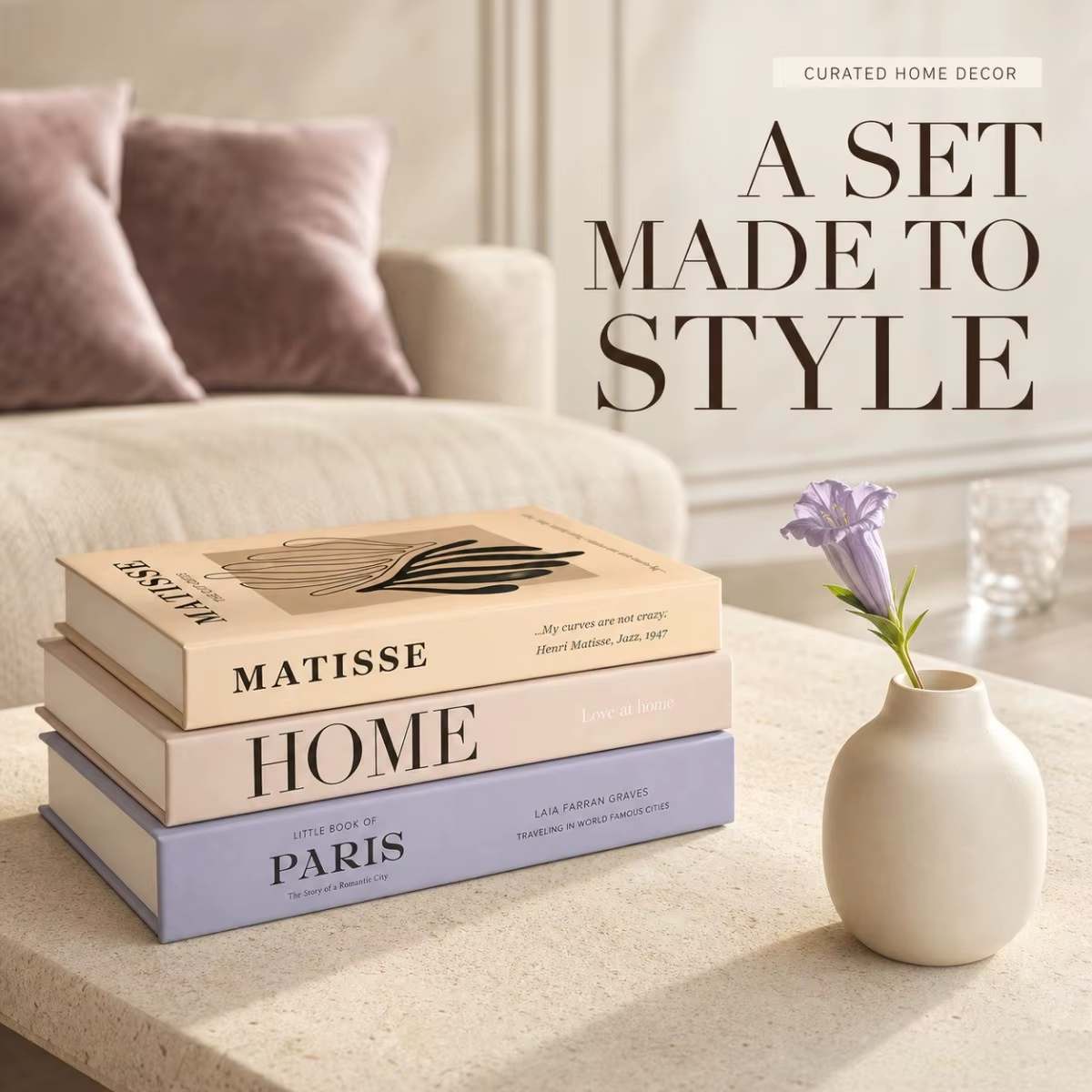 Lot de 3 faux livres modernes, décoration minimaliste de livres simulés pour salle d'exposition immobilière et hall d'exposition, accessoire de décoration douce