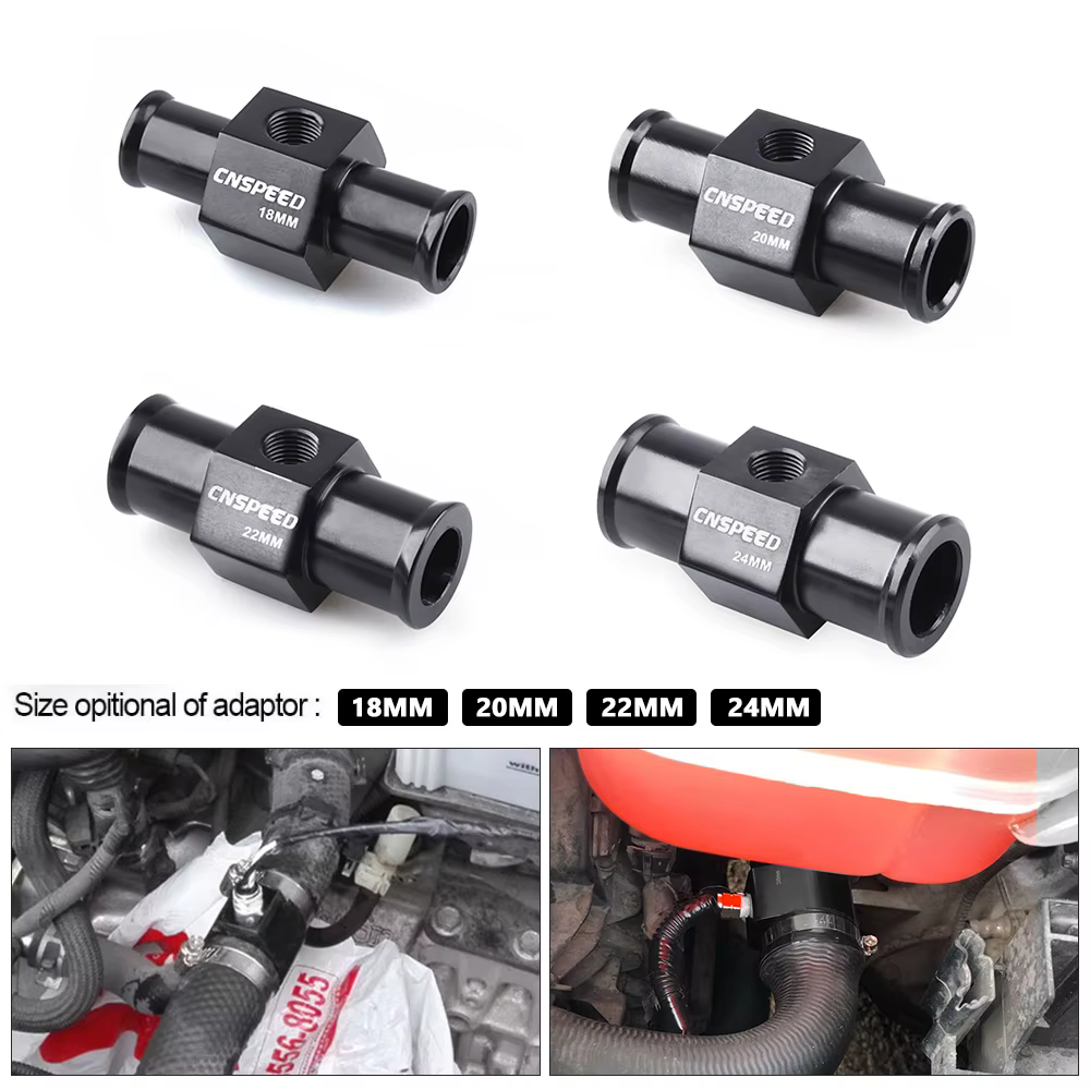 Adaptateur de raccord de tuyau de liquide de refroidissement noir pour capteur de température d'eau 1/8NPT 18mm 20mm 22mm 24mm