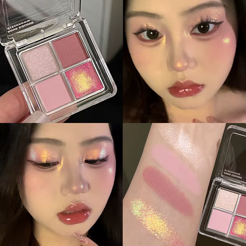 Chaméléon métal rose fard à paupières Palette scintillant nacré caméléon yeux maquillage quatre couleurs paillettes