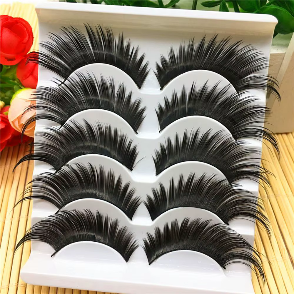 5 paires de faux cils noirs Style exagéré pour femmes