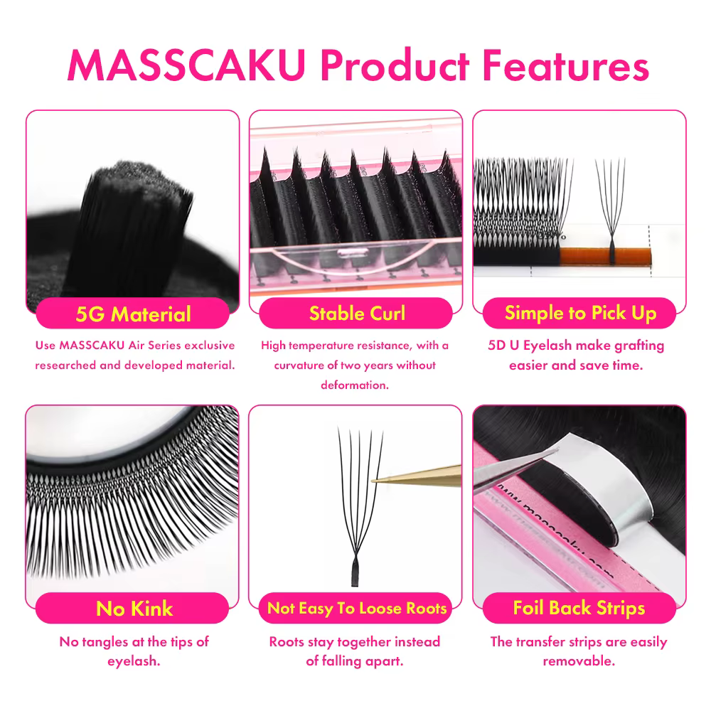 Cils faux MASSCAKU C/D en forme de U 3D/4D/5D/6D/8D/10D Mix 8-15MM