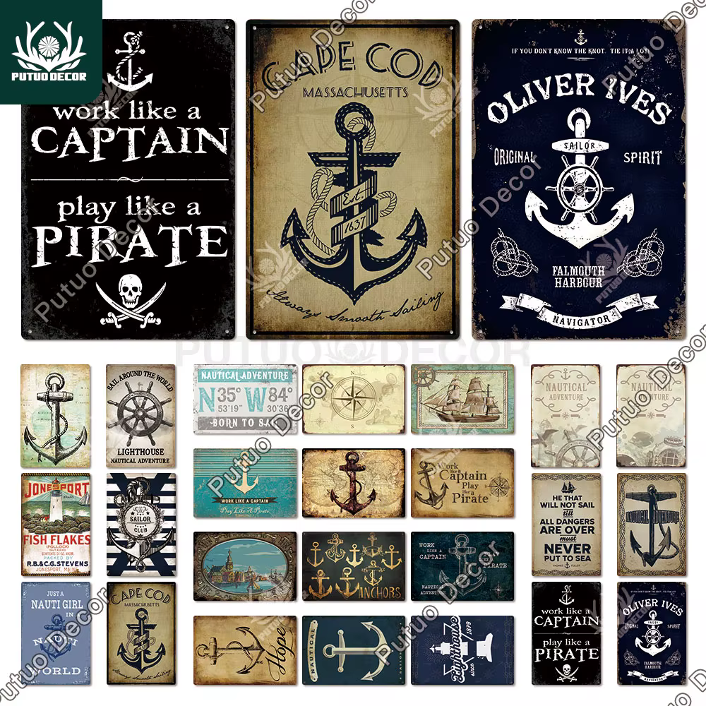 Putuo – panneau de Navigation en étain, signes métalliques, Art de rêve nautique Vintage pour plage, maison, bord de mer, homme, grotte, décoration murale