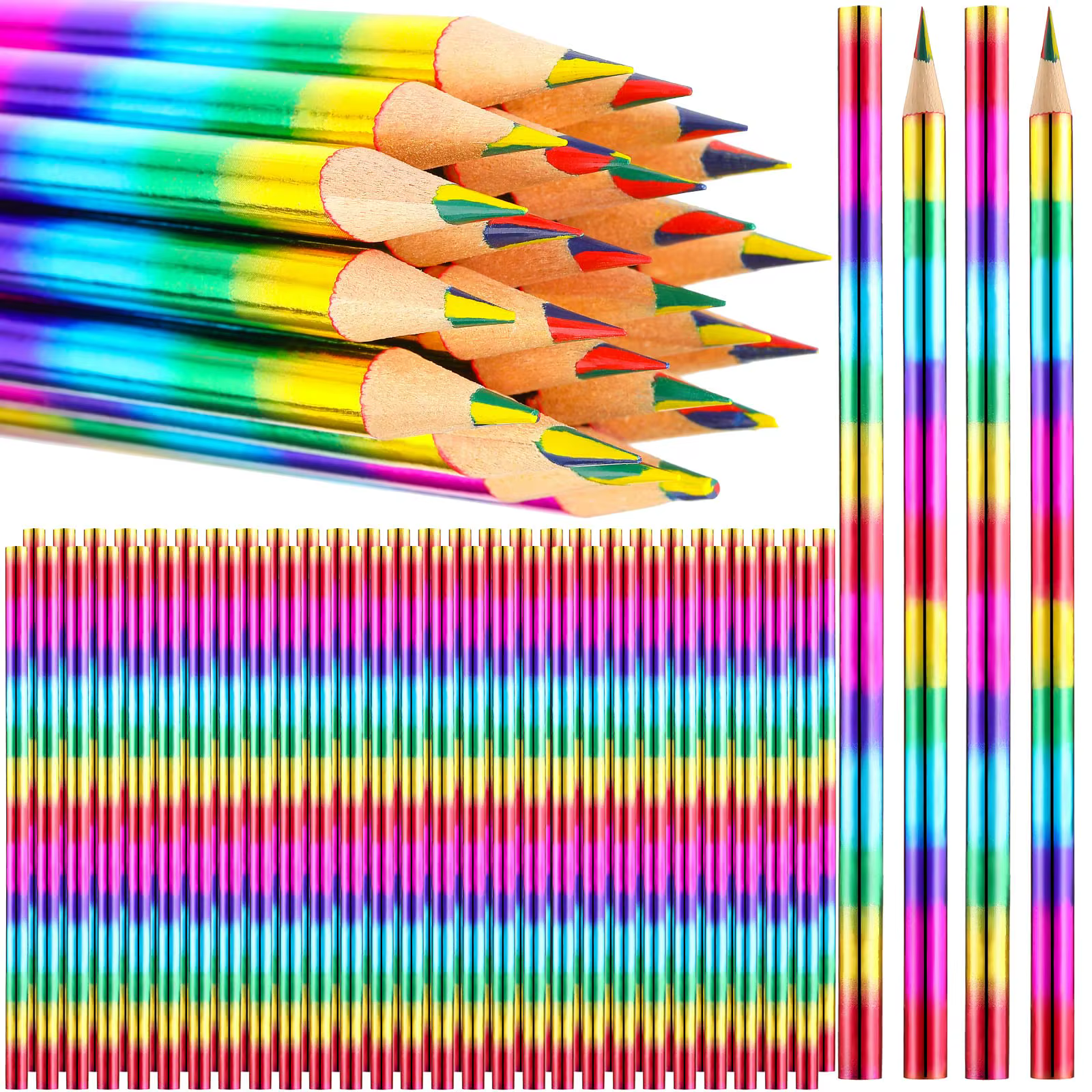 8/16 pièces arc-en-ciel 4 crayons de couleur en 1 crayons arc-en-ciel crayons de couleur en bois crayon multicolore pour enfants fournitures scolaires de bureau