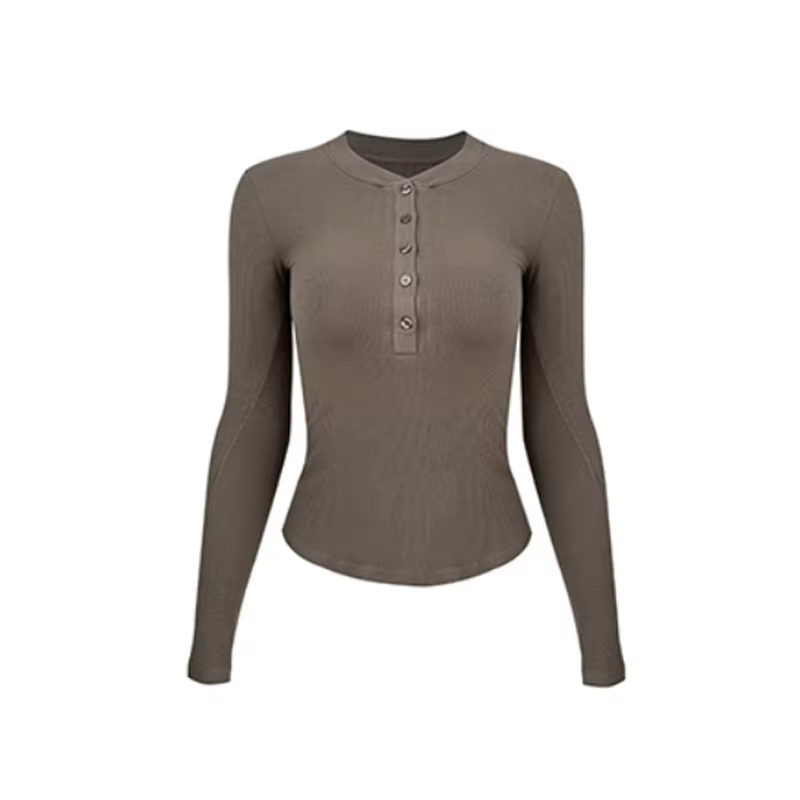 Chemise inférieure pour femmes en automne et en hiver T-shirt à manches longues col en v mince col bas chemise Henry col semi-ouvert haut vêtements