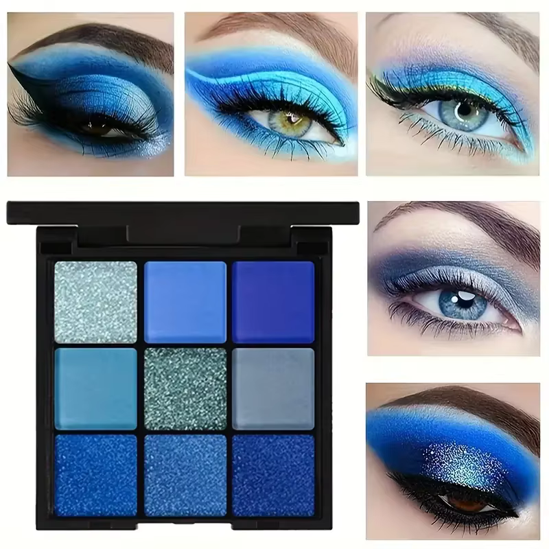Palette de fards à paupières bleus à 9 grilles
