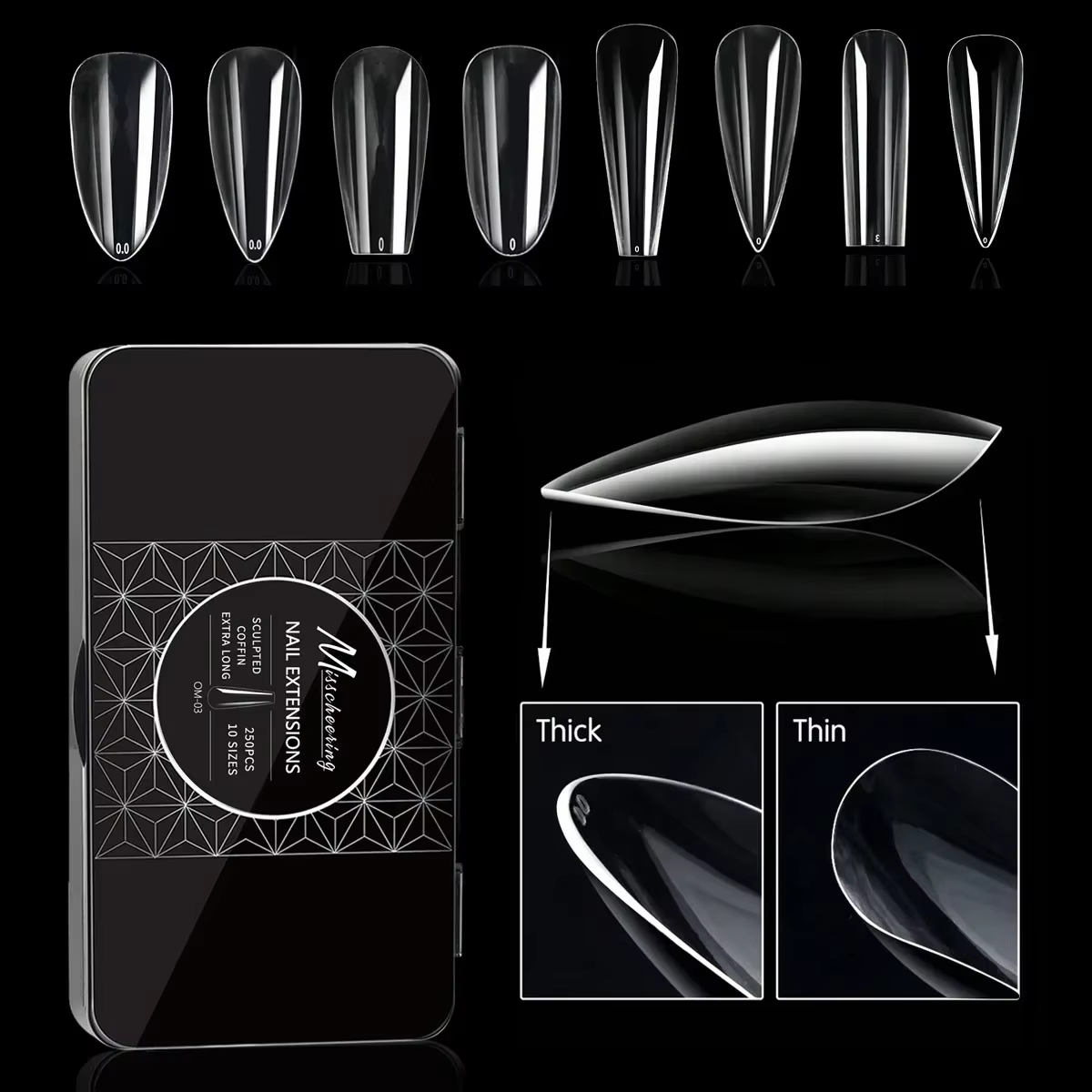 Boîte de faux-points en Gel souple, cercueil de Ballet sculpté naturel, amande, couverture complète, qualité supérieure, fournitures pour ongles