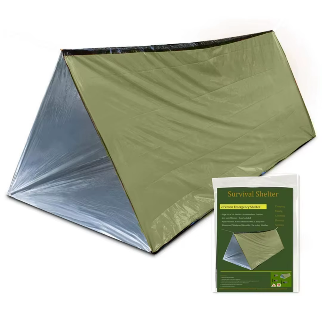 Tente de Camping en plein air pour 2 personnes, imperméable, sauvetage, évasion d'urgence, Kit de tente de survie, tapis de Camping en plein air