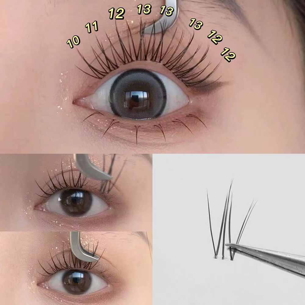 6 rangées de faux cils sans colle dans un seul cluster