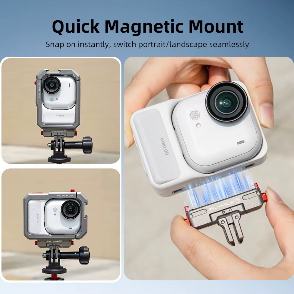 Base à dégagement rapide Flymile pour accessoires Insta360 GO Ultra, support magnétique rotatif, adaptateur métallique pliable