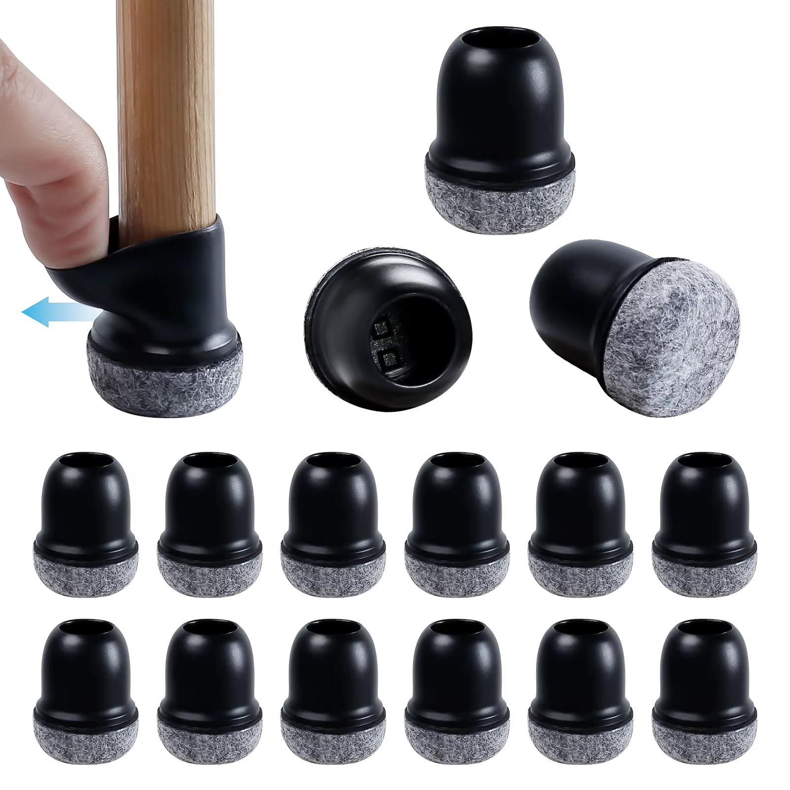 Protecteurs de jambes de chaise en Silicone antidérapant 360, 16 pièces ° Couvre-pieds de meubles épais enveloppé par fond de coussin en feutre pour planchers de bois franc
