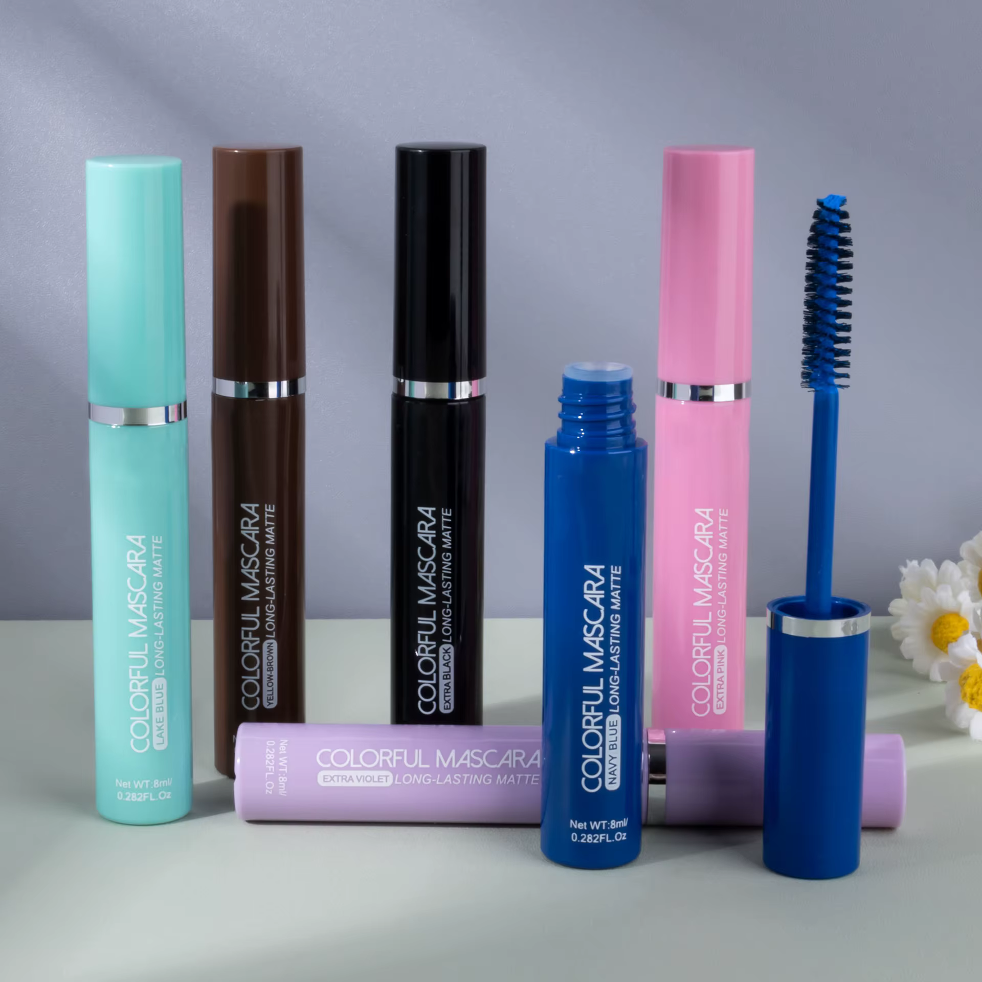 Mascara coloré cils bleu rose vert