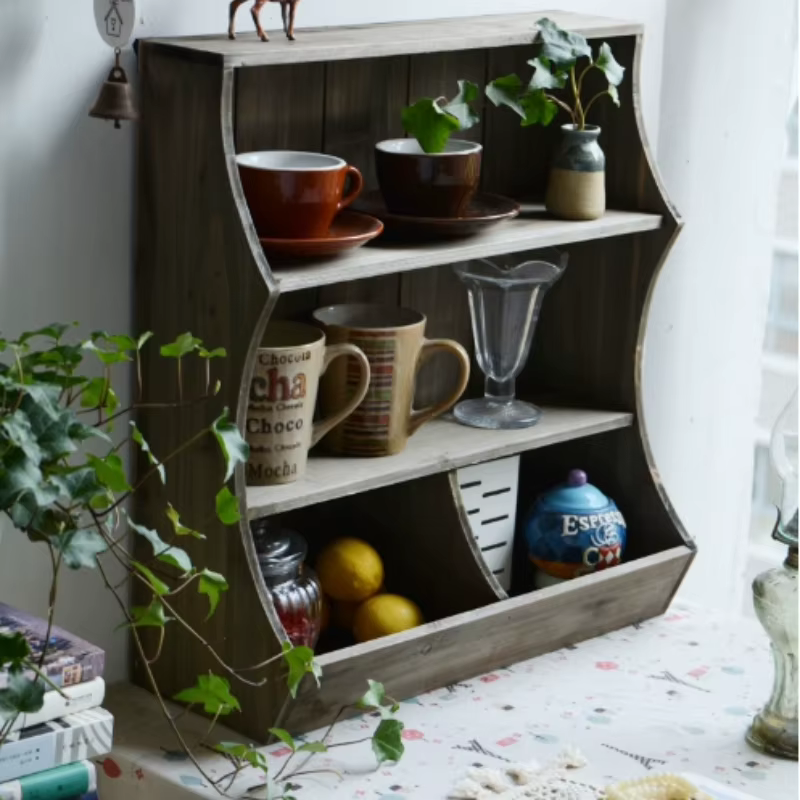 Armoire de rangement montée sur étagère murale en bois massif, avec support, étagère polyvalente, organisateur, support de verre de cuisine