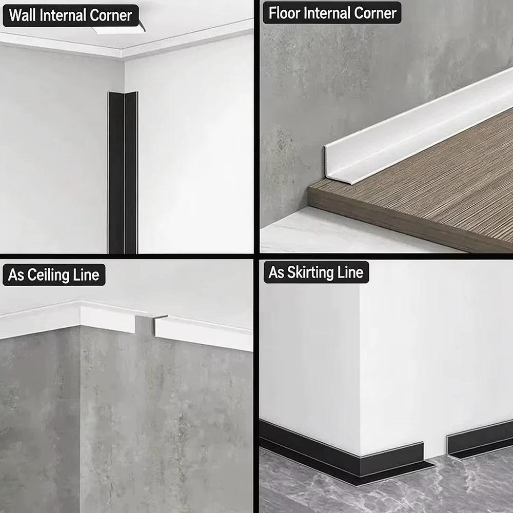 Profilé d'angle intérieur en alliage d'aluminium 0,5/1m, bande décorative, profilé en aluminium à angle droit inversé, ligne de bordure mur-plafond, plinthe en L