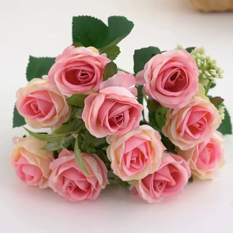 10 têtes Rose Bouquet fleurs artificielles Western Rose décoration de mariage 6 couleurs pivoines fausses fleurs fleurs artificielles