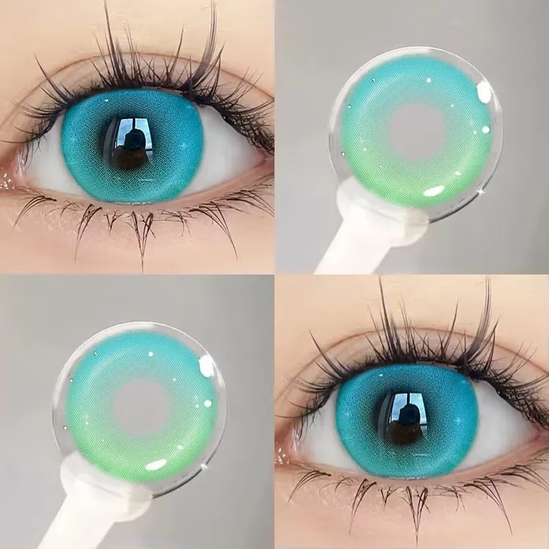 KSSEYE 2 pièces Cosplay Anime lentilles de Contact colorées pour les yeux élèves verts avec myopie