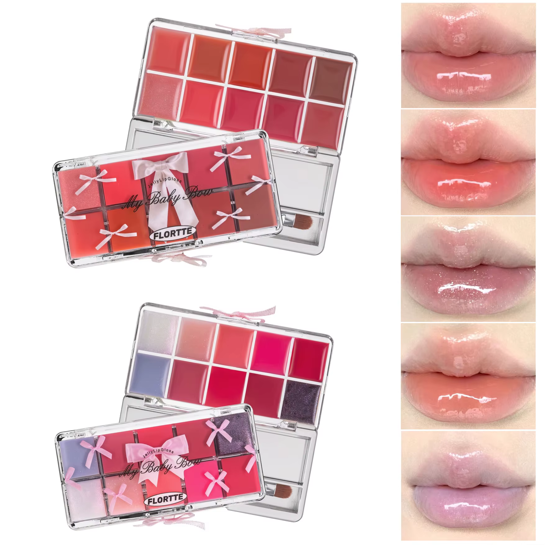 FLORTTE Palette Multifonctionnelle 10 Couleurs pour Lèvres Gloss et Rouge