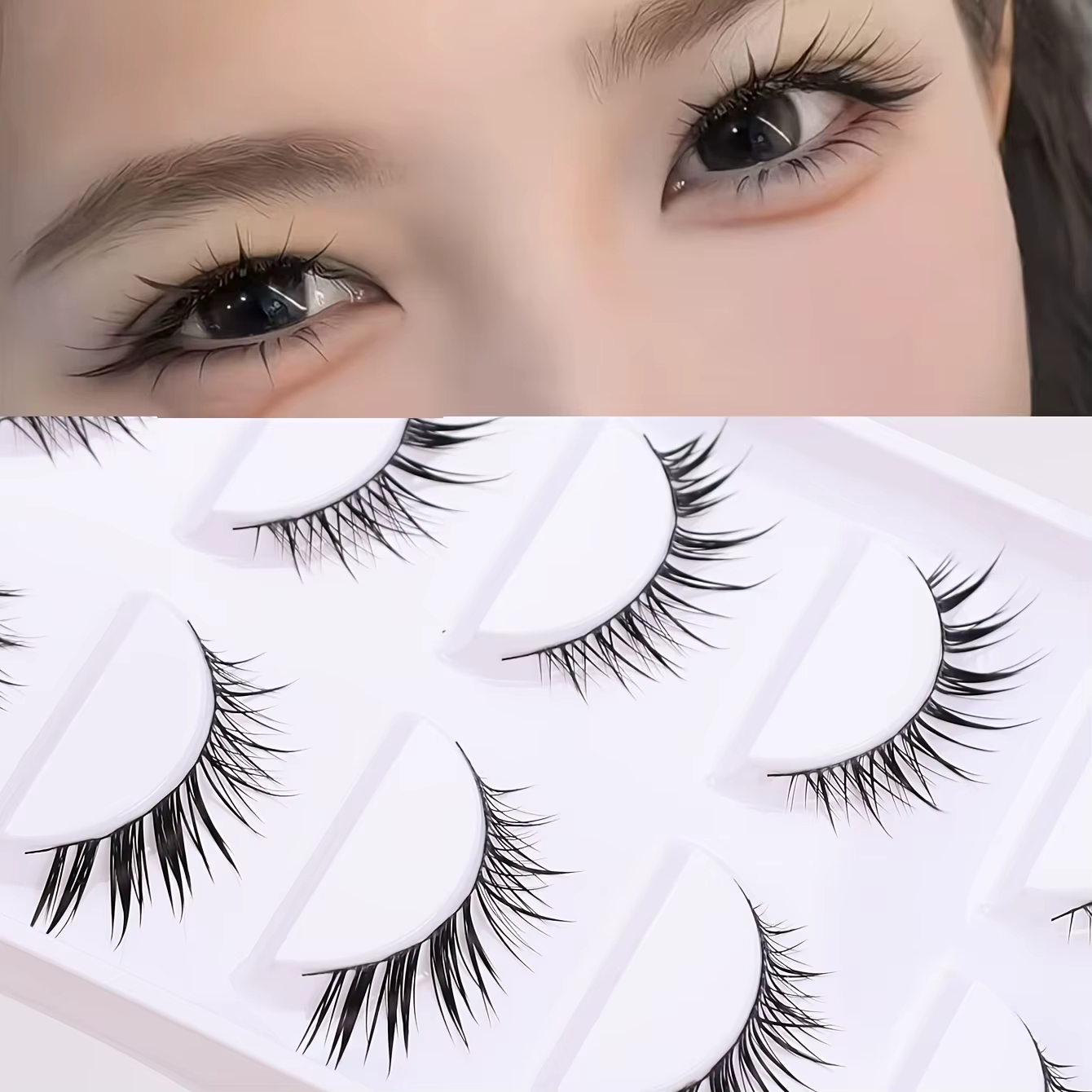 5 paires de faux cils volants diagonales avec de fines tiges noires