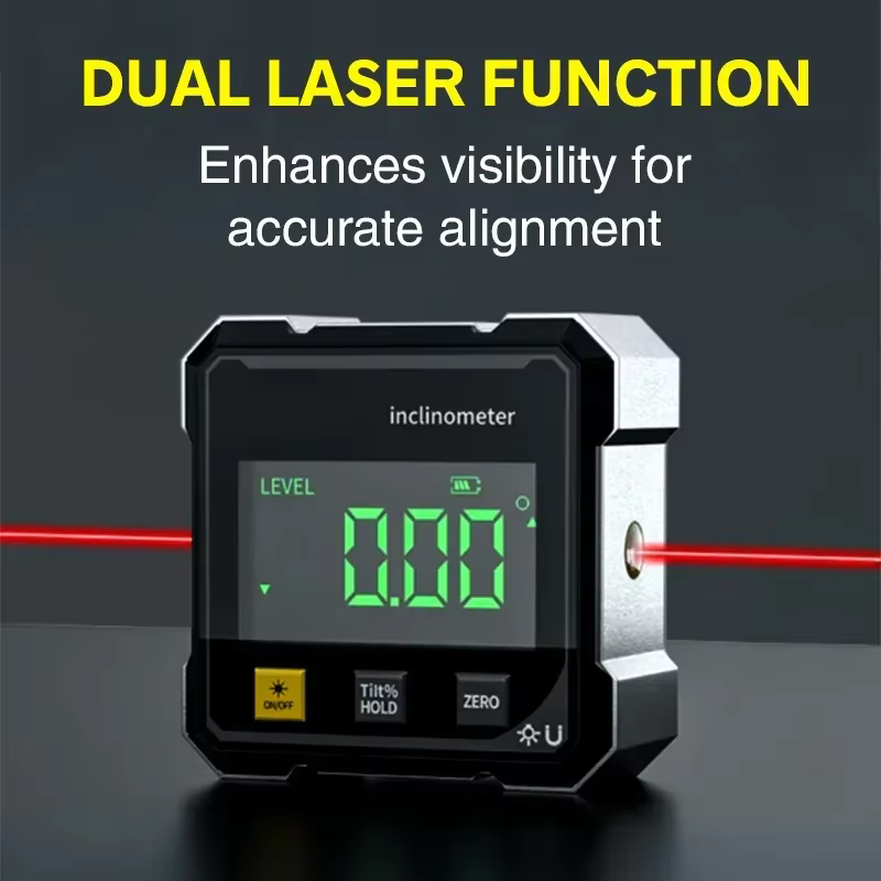 Un nouvel inclinomètre numérique avec un champ magnétique puissant des deux côtés et niveaux laser pour la mesure de l'angle et de la pente des deux côtés
