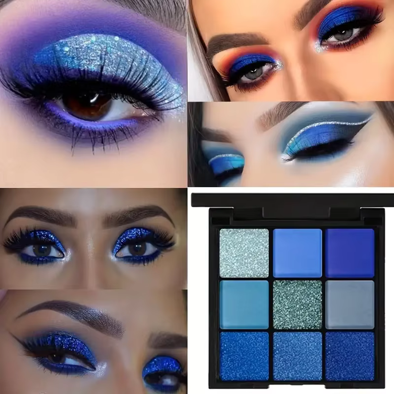 Palette de fards à paupières bleus à 9 grilles