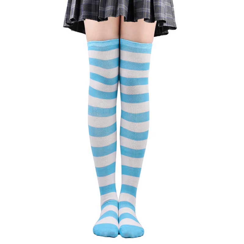 Bas rayés Lolita rose/bleu/noir pour femmes, bas longs jusqu'aux genoux pour jolies écolières, chaussettes d'étudiante pour Cosplay Anime
