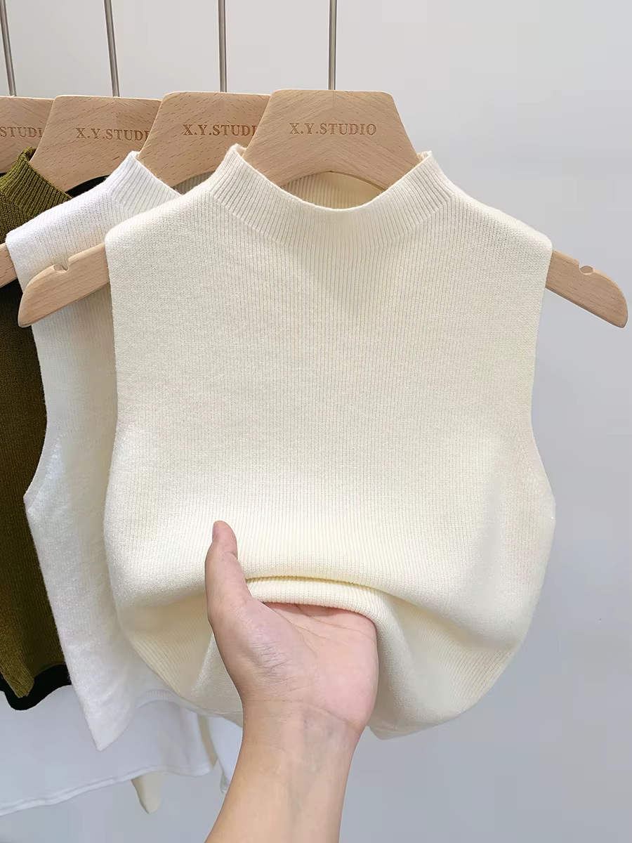 Femmes tricoté débardeur été automne mince pull court sans manches solide printemps automne chandails pulls 2026