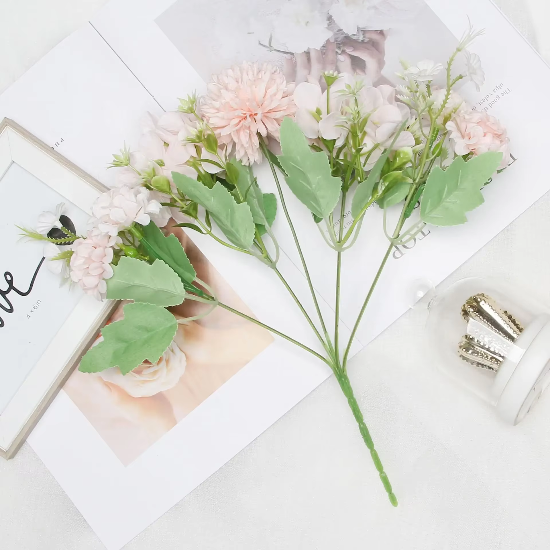 InjFlower-Fausse fleur pour décoration de mariage, 5 têtes, photographie, art, maison