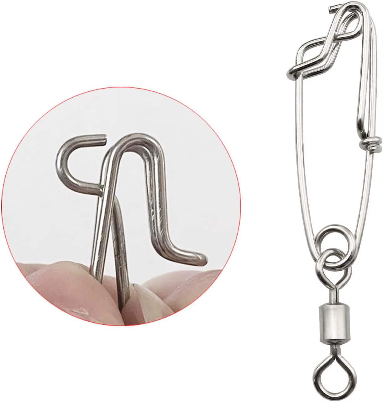 Mousqueton pivotant de pêche à palangre, 5 pièces, émerillons à pression palangre en acier inoxydable, accessoires de pêche, broche d'ouverture et de fermeture des yeux
