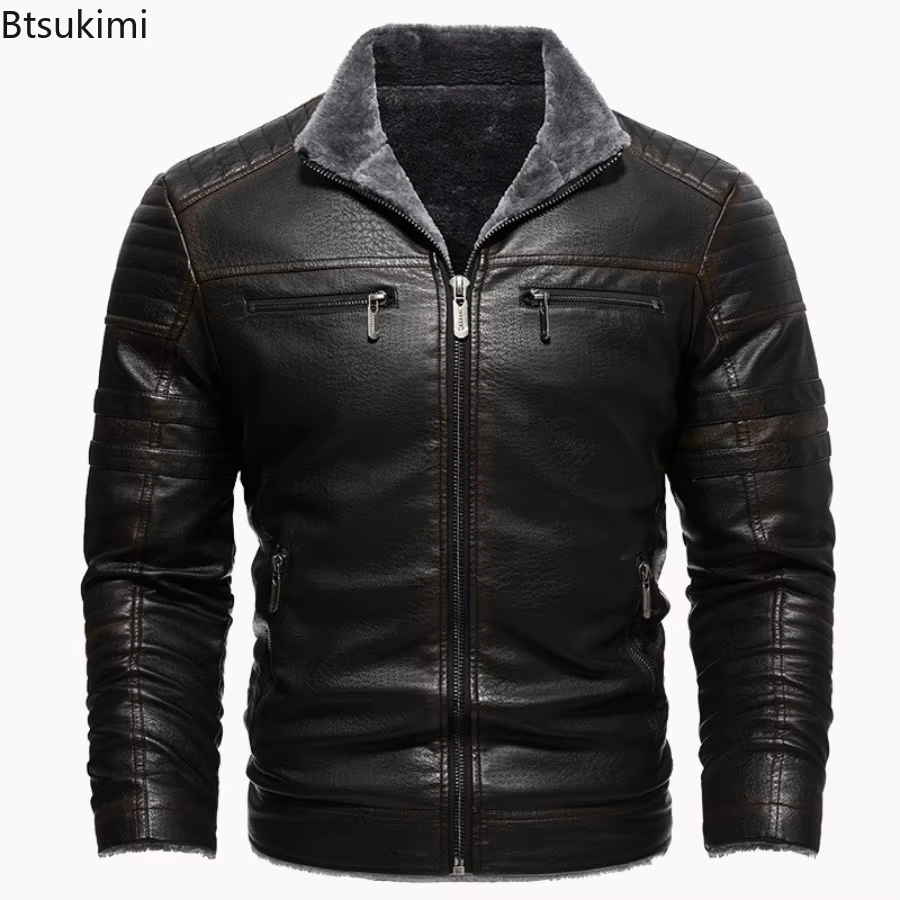 2026 Nouveaux hommes vestes en simili cuir automne hiver décontracté moto motard vestes en polyuréthane de haute qualité hommes rétro mince vêtements d'extérieur chauds