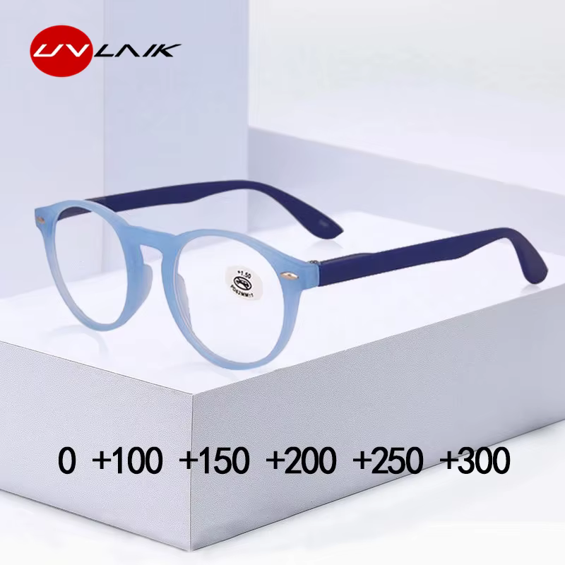 UVLAIK lunettes de lecture optiques rondes hommes femmes mode bleu noir lunettes cadre Vintage ultraléger lunettes de Prescription