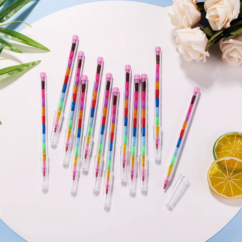 Lot de 12 crayons empilables et assemblables, cadeaux de fête, outils de dessin multicolores pour graffiti, crayons de couleur magiques pour l'école et le bureau