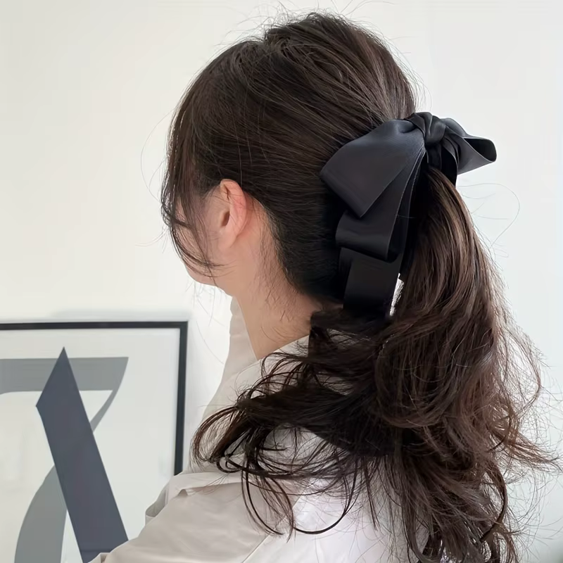 Nœuds de cheveux pour femmes, pinces à cheveux en satin soyeux pour filles, ruban de cheveux de couleurs neutres, pinces à nœuds mignonnes pour femmes
