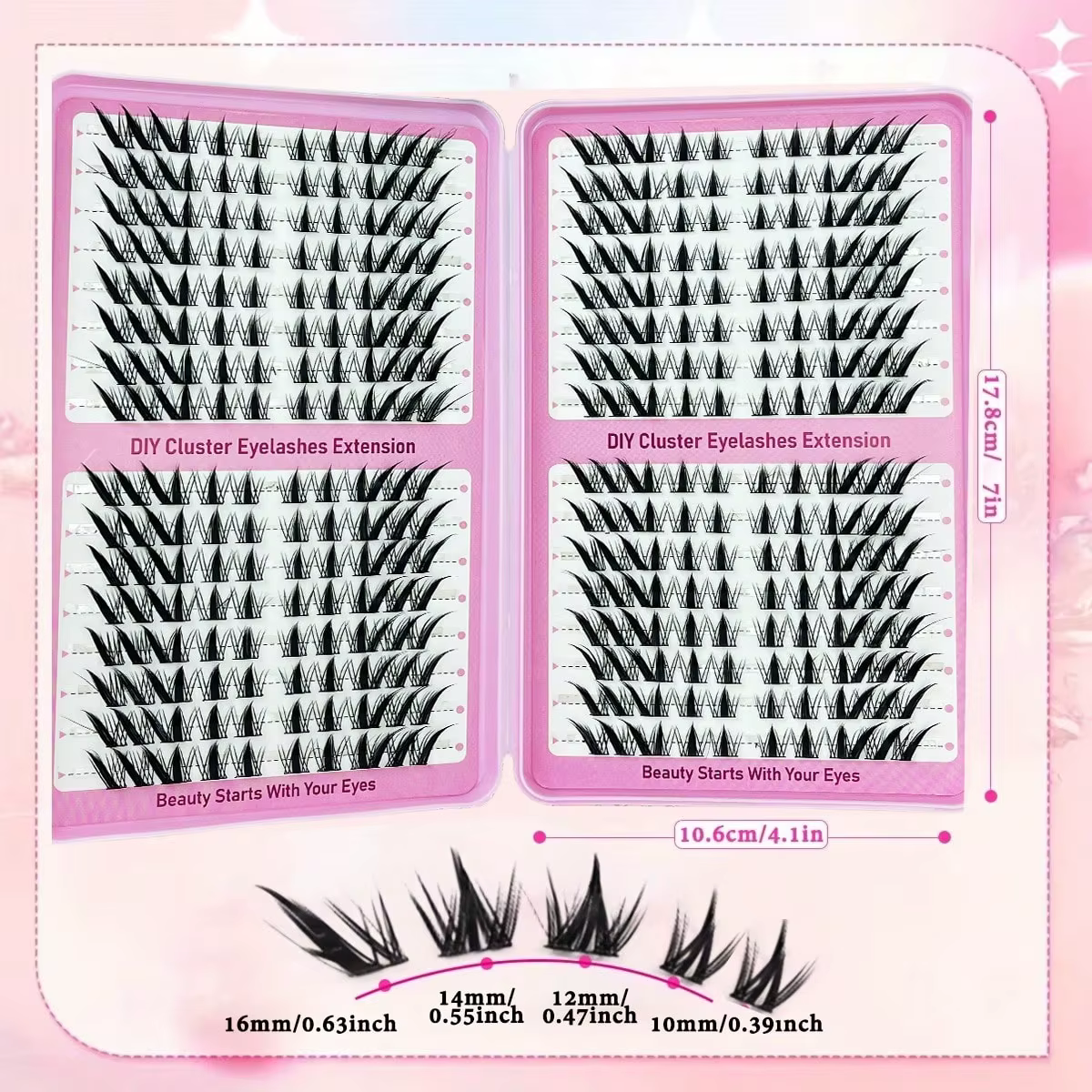 32 rangées de faux cils individuels en forme de C