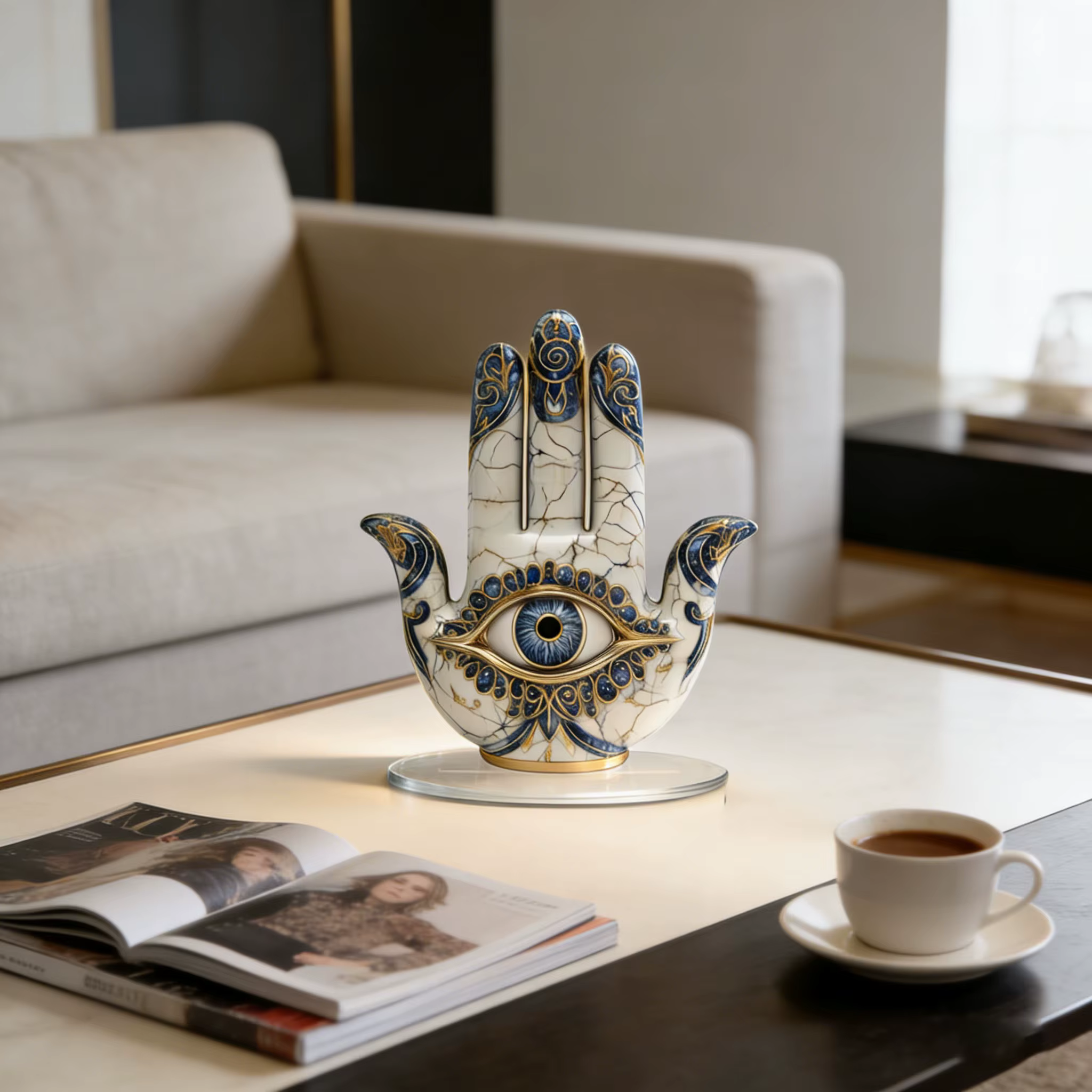 1 décor élégant en forme d'oeil avec motif bleu et or – Protection et vision symbolisantes