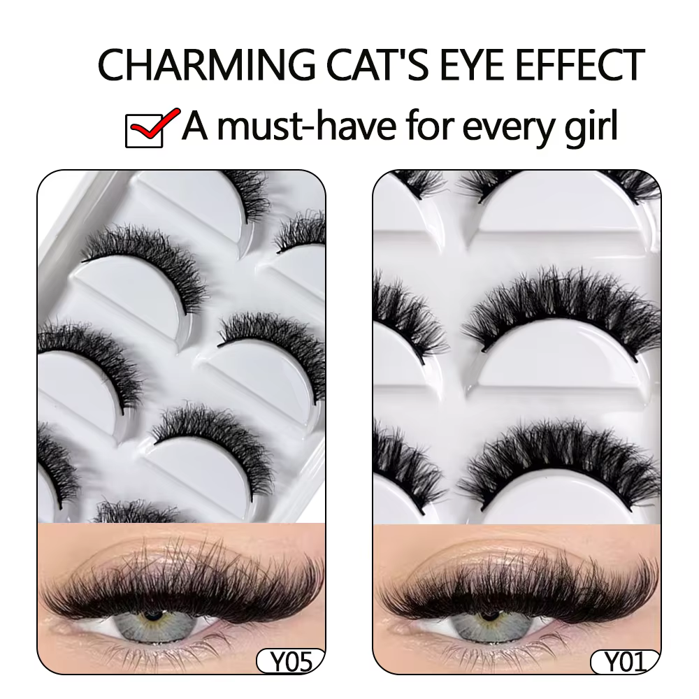 NOUVEAU Lot de 5 paires de faux cils 3D Y08 en vison naturel, style volumineux, pour maquillage, faux cils, faux cilios, outils de beauté
