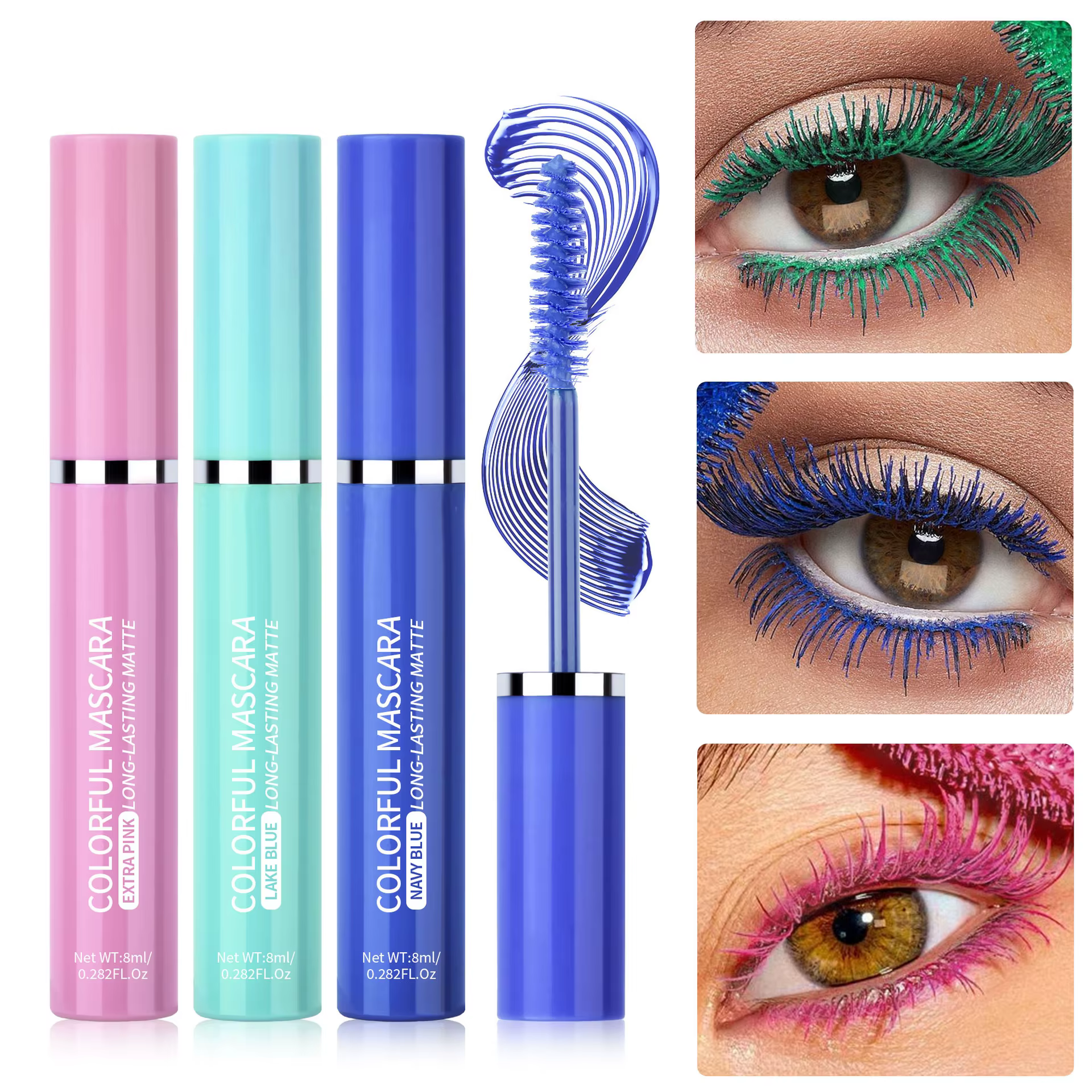 Mascara coloré cils bleu rose vert