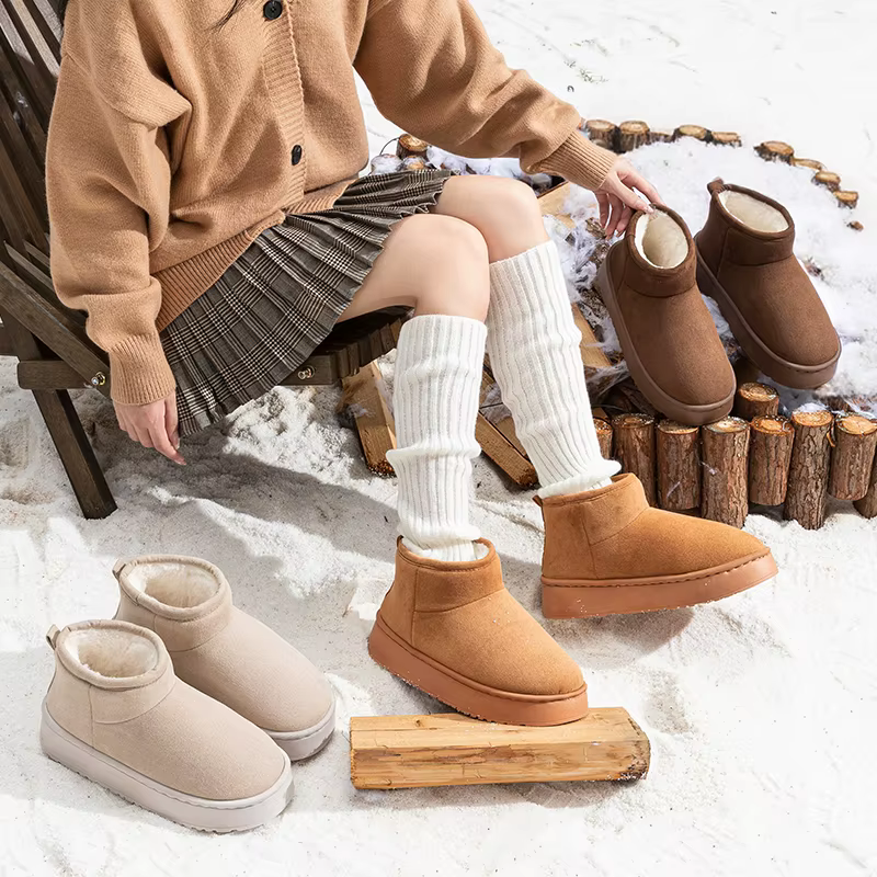 Faux daim fond épais bottes de neige femmes 2025 tendance chaud épaissir peluche coton chaussures femme sans lacet antidérapant hiver bottines
