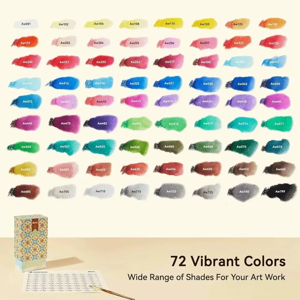 Arrtx 72 couleurs ensemble de crayons de couleur solubles dans l'eau avec brosse en Nylon crayon aquarelle fournitures d'art pour dessin croquis coloriage