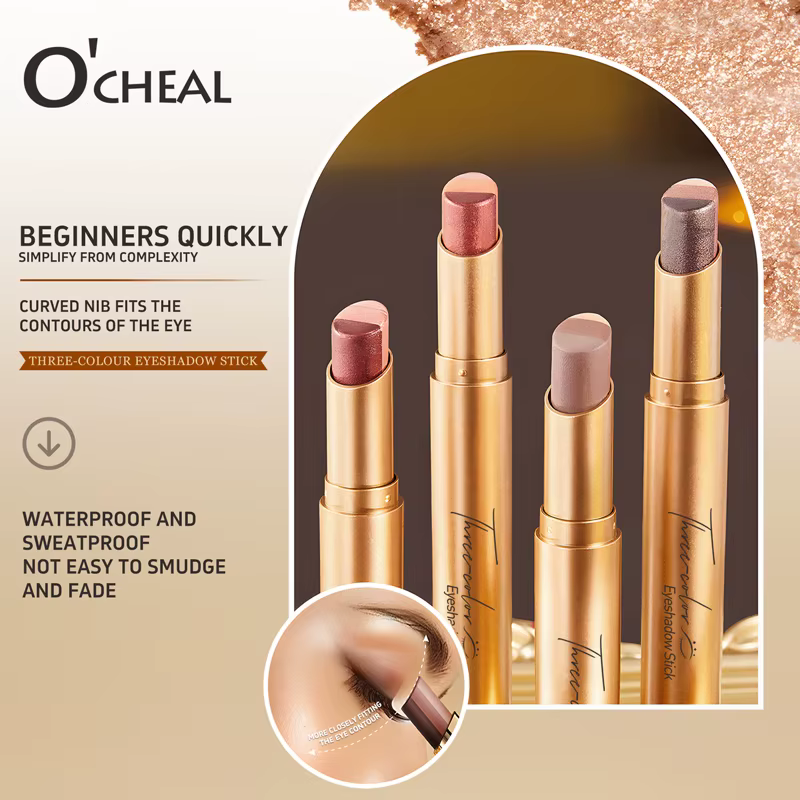 O'CHEAL trois couleurs ombre à paupières bâton dégradé délicat brillant imperméable paillettes