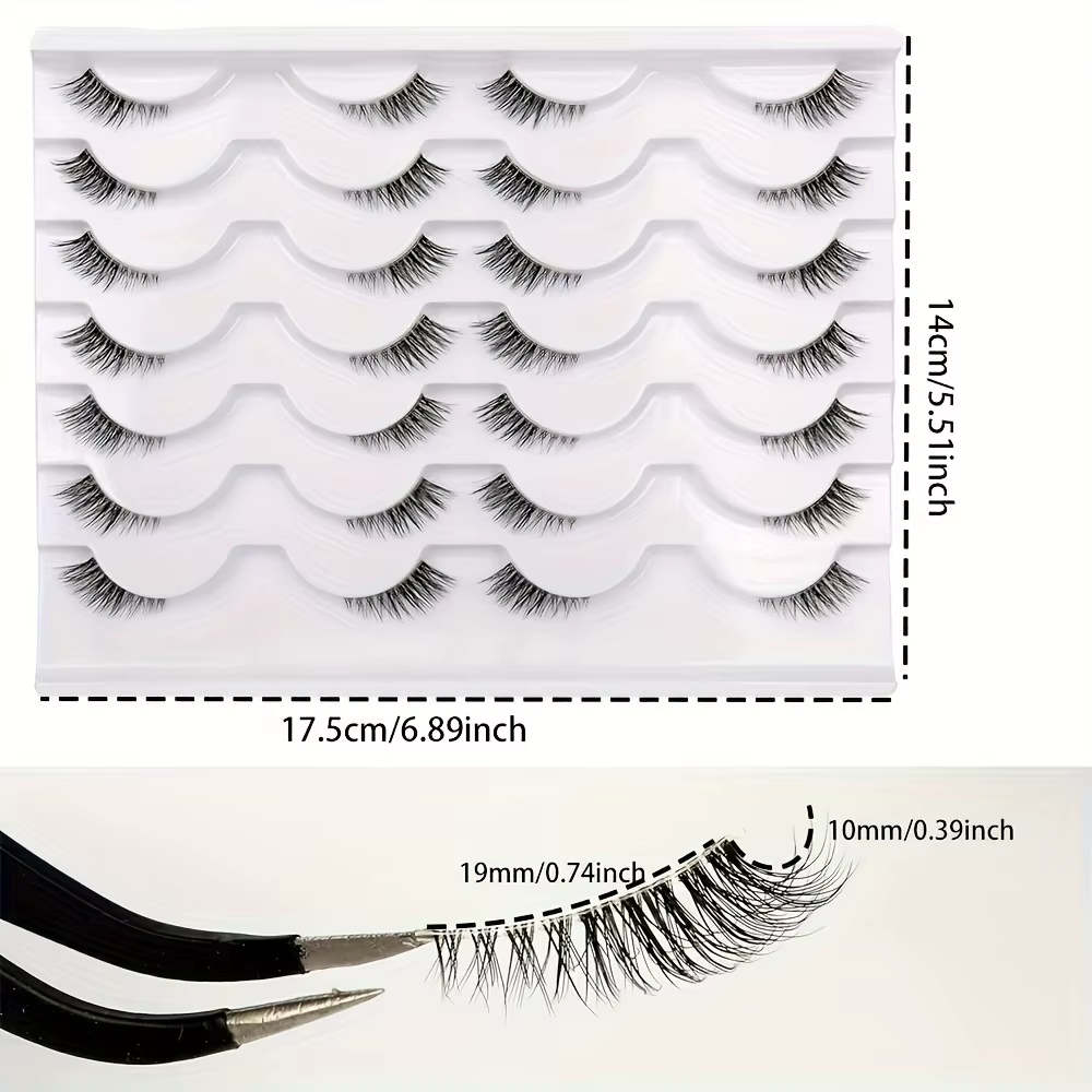 14 paires de faux cils transparents à bande transparente