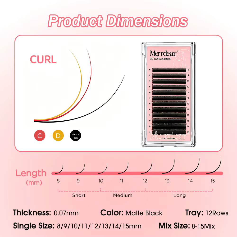 Merrdear 3D/4D/5D/6D U cils 8-15mm longueur mixte U conception sans dispersion racines Extensions De Pestanas pour le maquillage De beauté