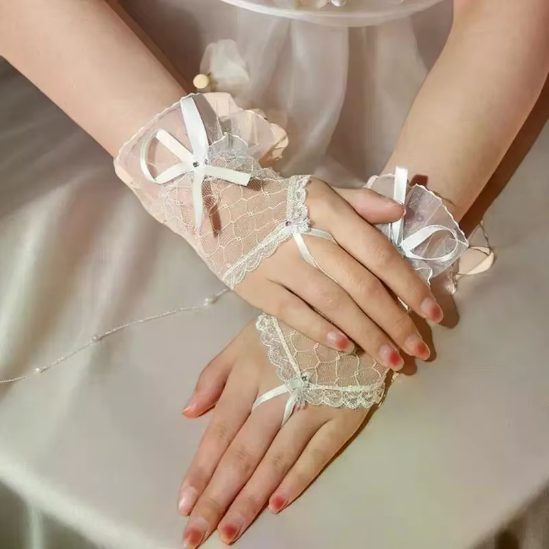 1 paire de gants de mariage en dentelle pour Nail Art, faux manchette plissée, accessoires de photographie de manucure, fausses manches, accessoires pour ongles, fournitures
