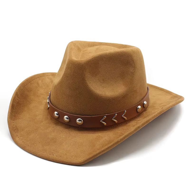 Chapeau de cowboy occidental en faux daim pour hommes et femmes, chapeaux Fedora avec cuir, casquettes en feutre Sombrero Church, Lady Jazz Cowgirl, Gentleman