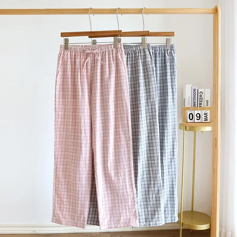 Pantalon de pyjama Design à carreaux pour femmes, pantalon Long en coton, Style fin, coupe ample, printemps et automne