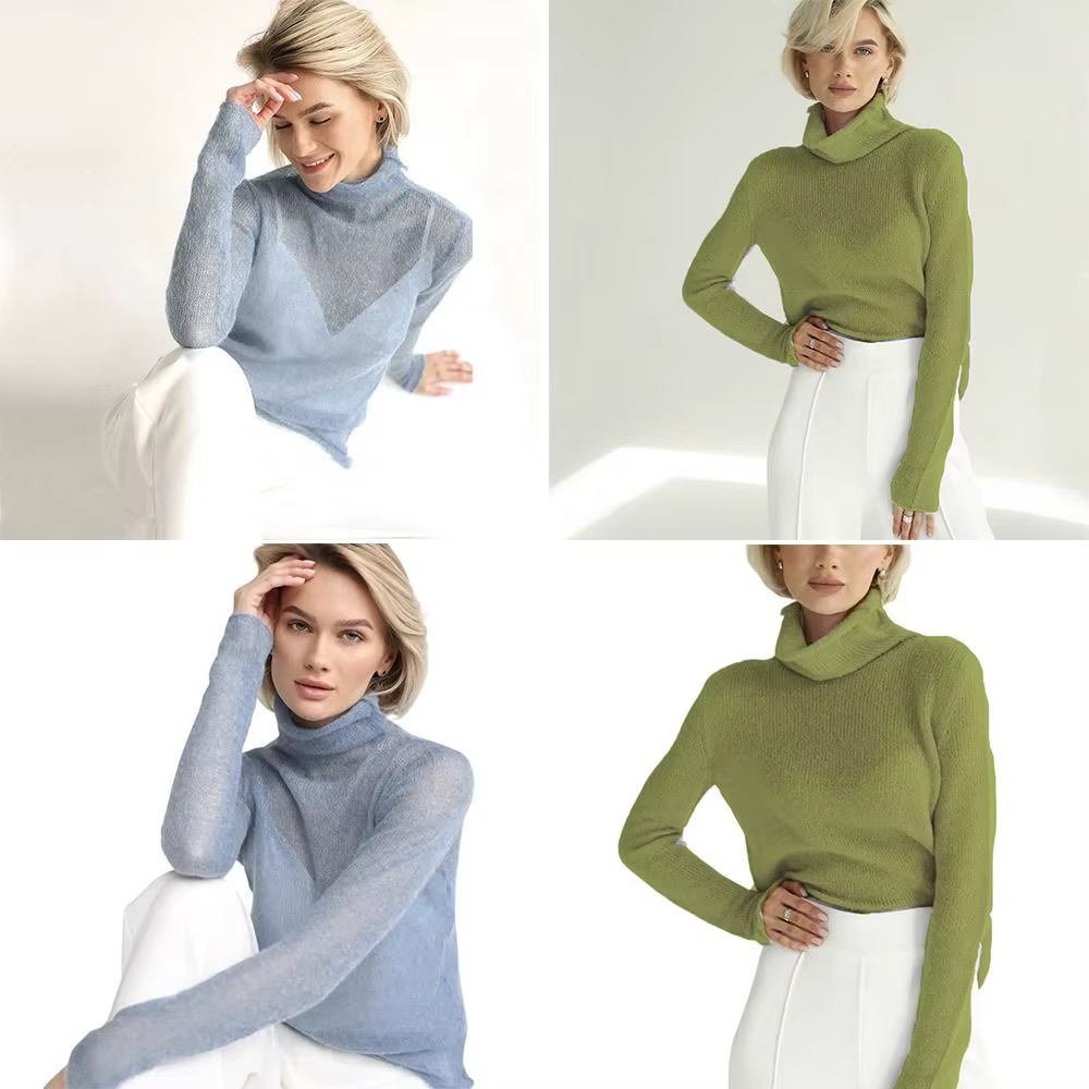 Pull chic en maille ajouré à col roulé, style basique, décontracté, doux et ample, pour le printemps et l'automne
