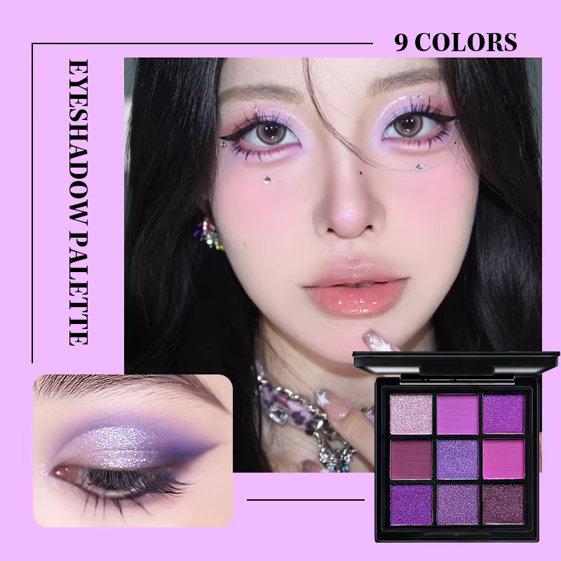 Palette de fards à paupières violet Ube 9 couleurs – finition mate et scintillante