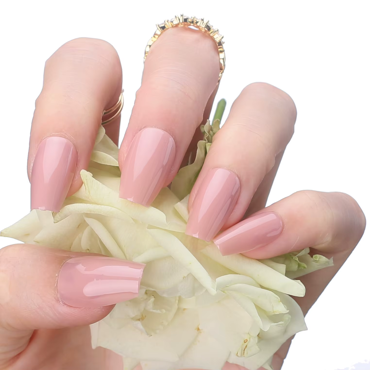 Faux ongles courts et brillants, couleur brique, cercueil, brillants, carrés, pour salon, art, Ballet, Nude, rose, pointes complètes au milieu