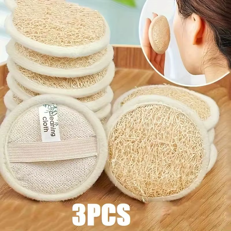 Lot de 3 Gants en Loofah pour le Visage – Serviette Nettoyante Exfoliante – Éponge Nettoyante en Profondeur – Démaquillant – Tampon Nettoyant Facial