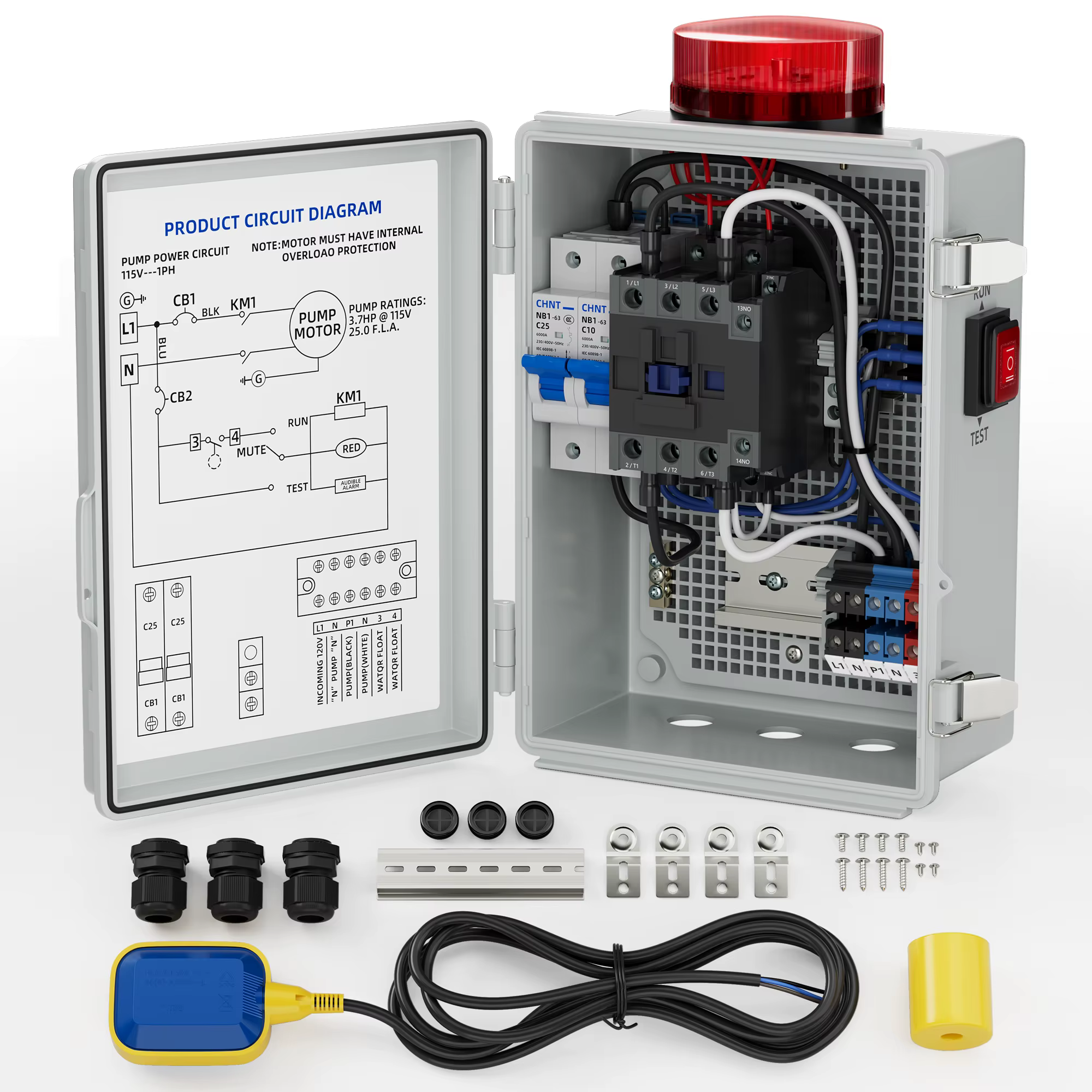Alarme d'eau de pompe de puisard, détecteur d'eau de réservoir séptique étanche pour sous-sols avec lumière Flash et alarme 110dB