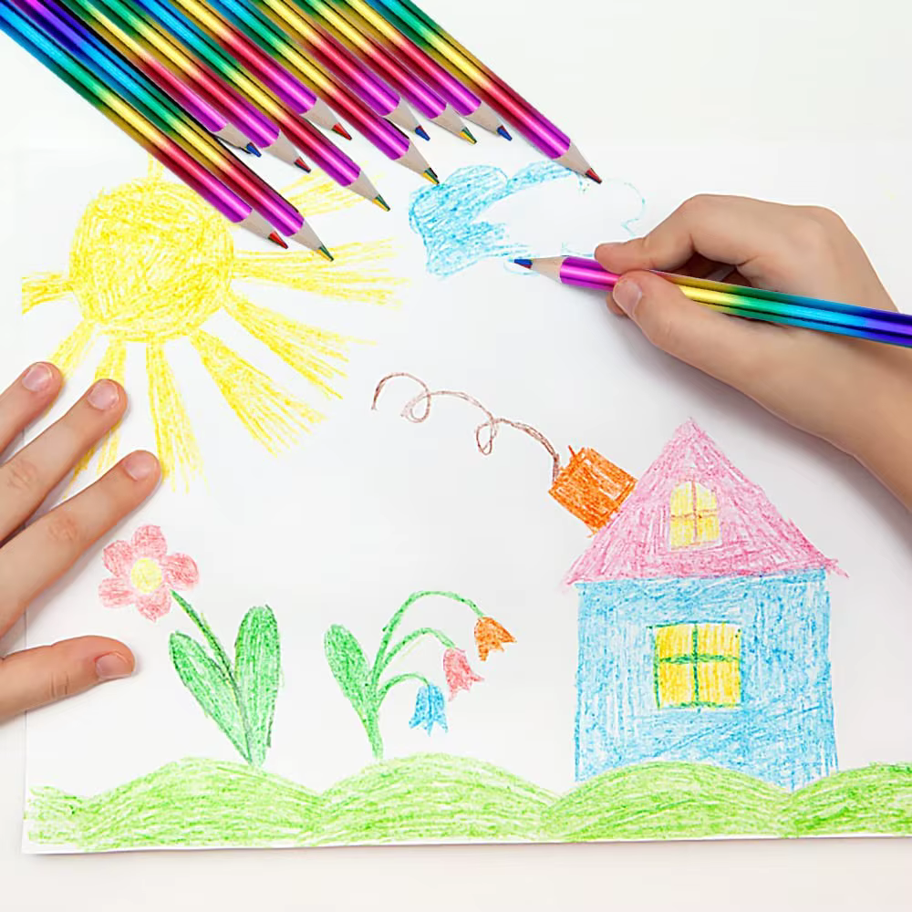 10 crayons de couleur arc-en-ciel, crayon 4 couleurs en 1. Convient aux écoles, étudiants, croquis, gribouillage, coloriage, peinture.